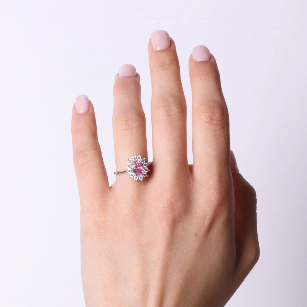 Anello in Argento solitario con zirconi bianchi e rosa | Rohome