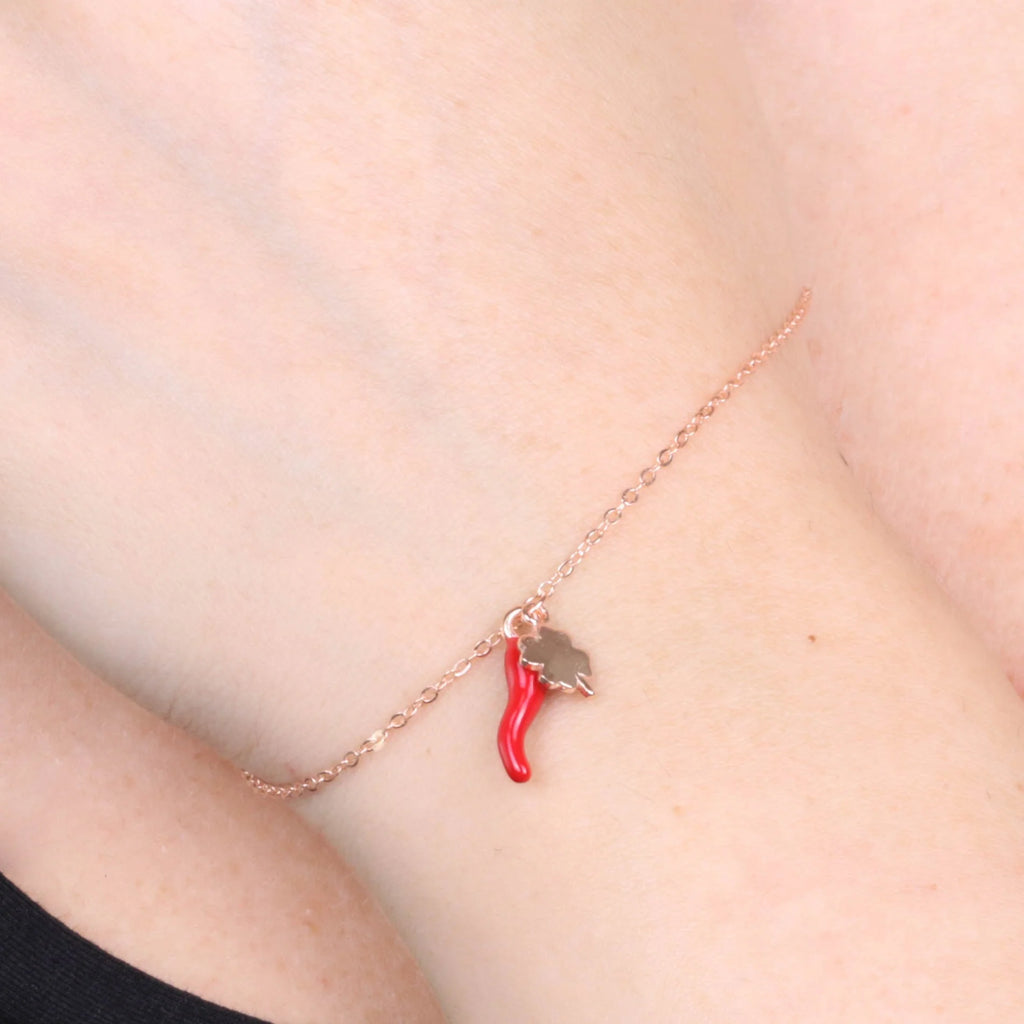 Bracciale in argento ed oro con ciondolo corno portafortuna | Rohome