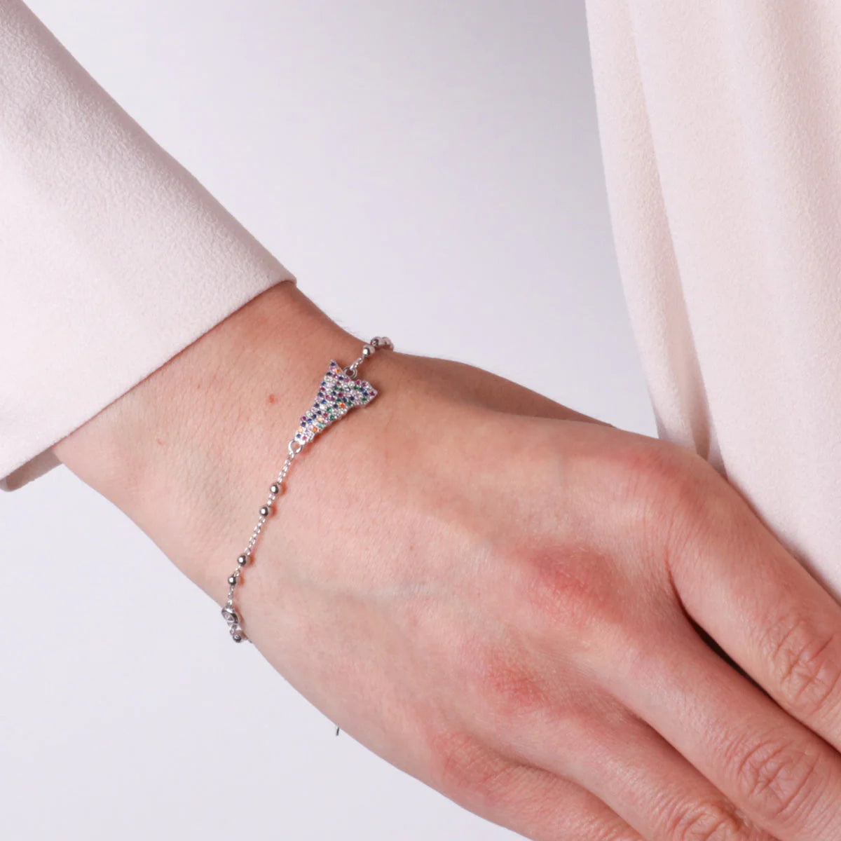 Bracciale in argento con ciondolo Sicilia e zirconi colorati | Rohome