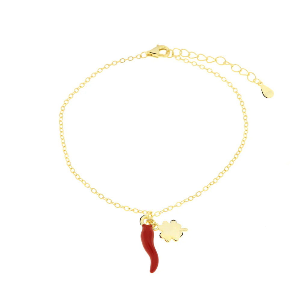 Bracciale in argento oro con ciondolo corno portafortuna | Rohome