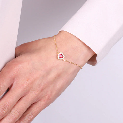Bracciale in Metallo  con cristalli e cuore rosso | Rohome