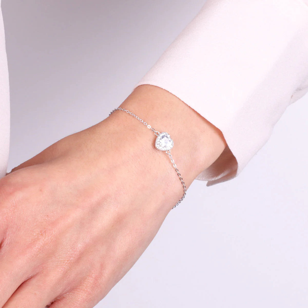 Bracciale in argento con zircone e cuore trasparente | Rohome