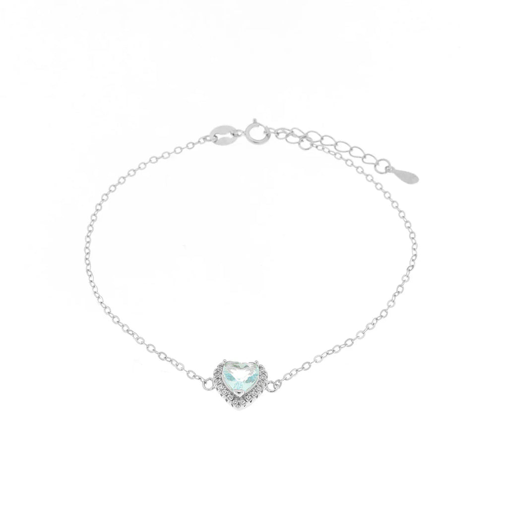 Bracciale in argento con zircone e cuore azzurro | Rohome