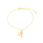 Bracciale in argento oro con ciondolo corno portafortuna rosa | Rohome