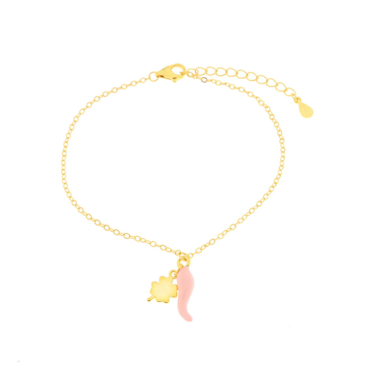 Bracciale in argento oro con ciondolo corno portafortuna rosa | Rohome
