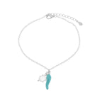 Bracciale in argento con ciondolo corno portafortuna azzurro | Rohome