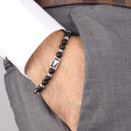 Bracciale Uomo con pietre nere e simbolo della sicilia | Rohome