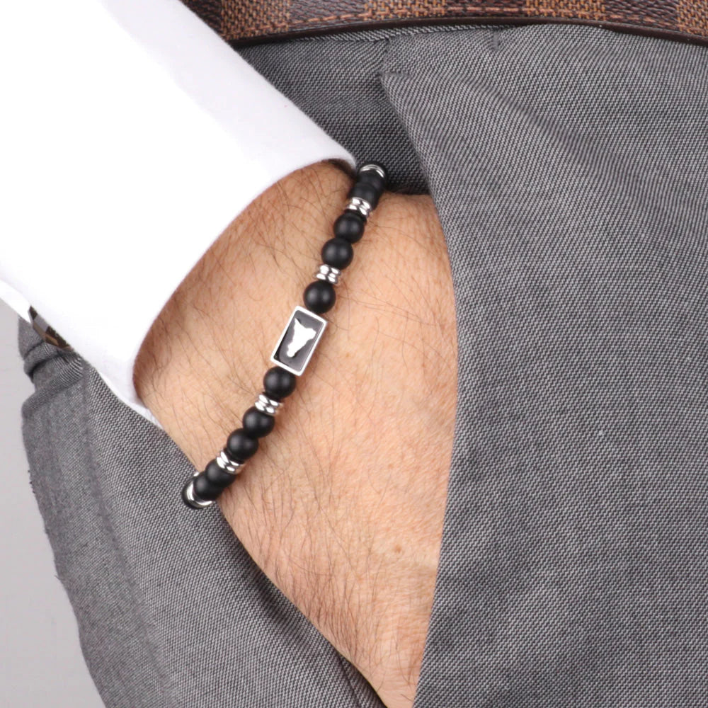 Bracciale Uomo con pietre nere e simbolo della sicilia | Rohome
