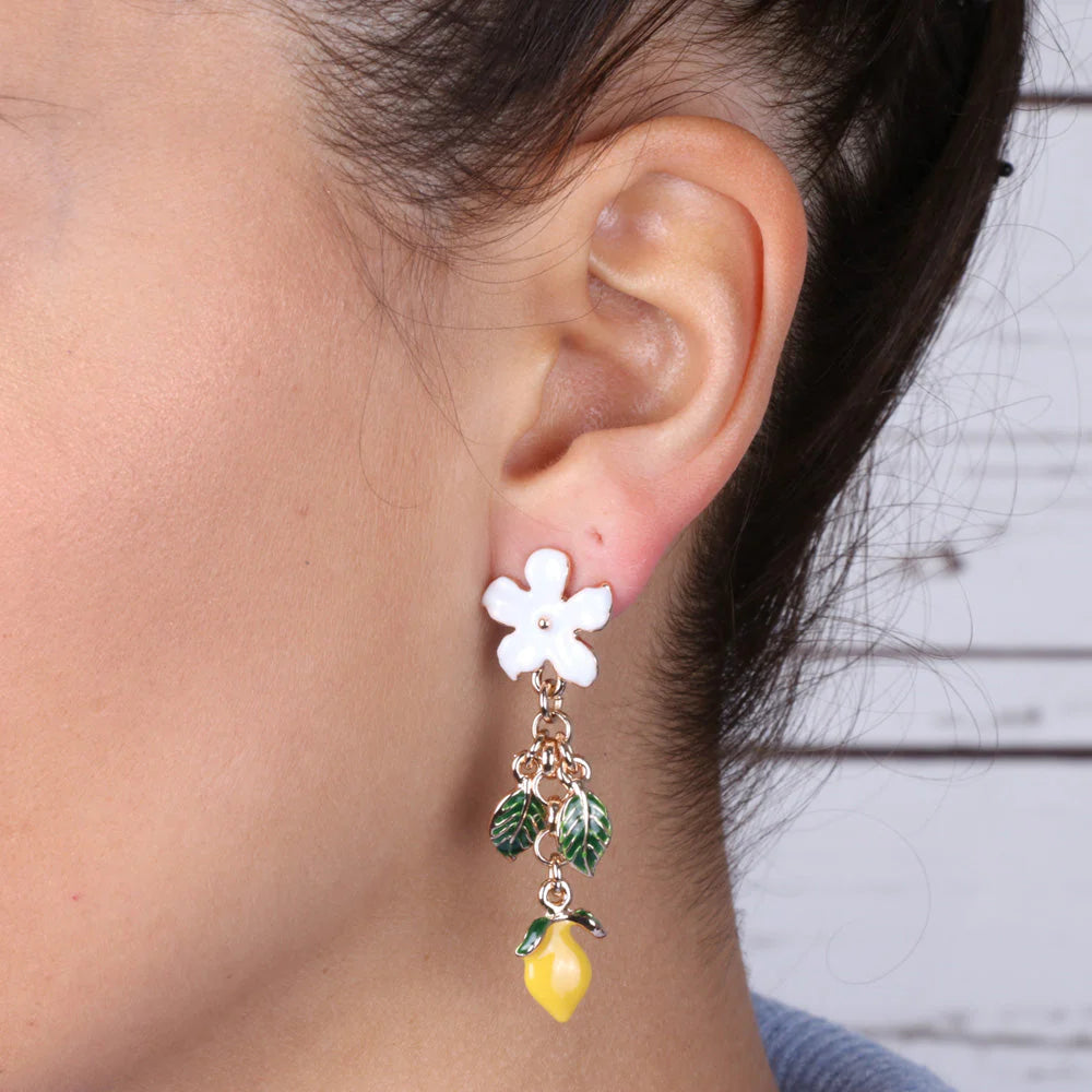 Orecchini in metallo con fiore e agrumi di Sicilia | Rohome