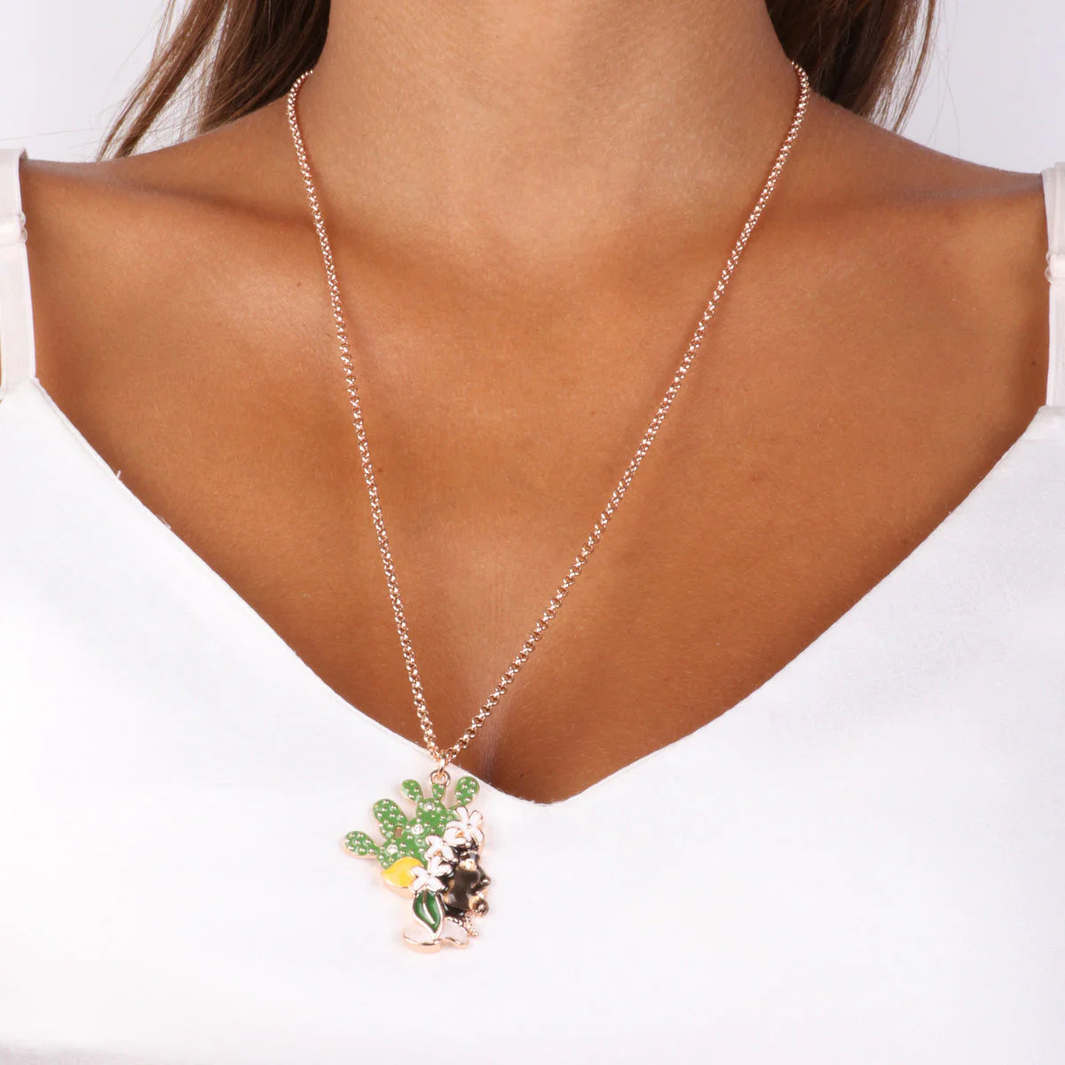Collana in metallo con pendente testa di moro lui verde | Rohome