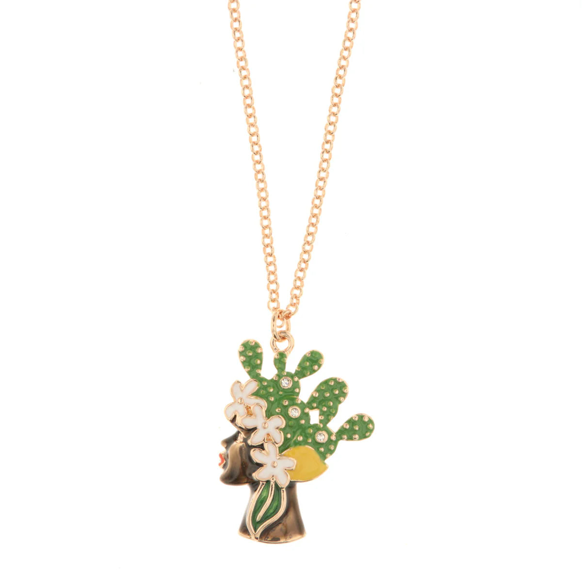 Collana in metallo con pendente testa di moro lei verde | Rohome
