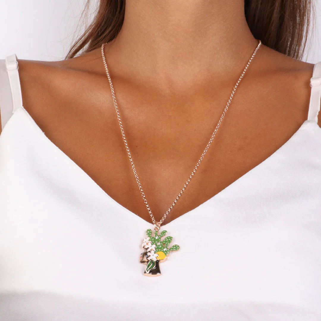 Collana in metallo con pendente testa di moro lei verde | Rohome