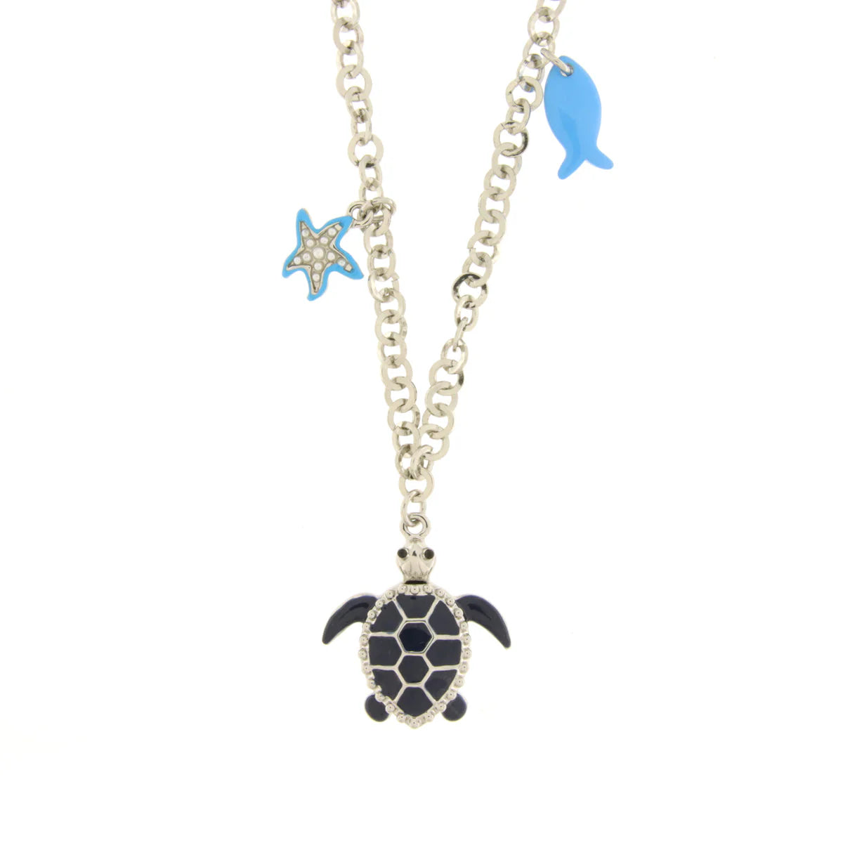 Collana in metallo con pendente tartaruga blu | Rohome