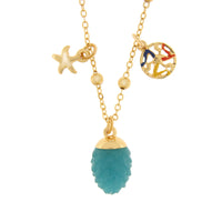 Collana in metallo con pendente pigna blu | Rohome