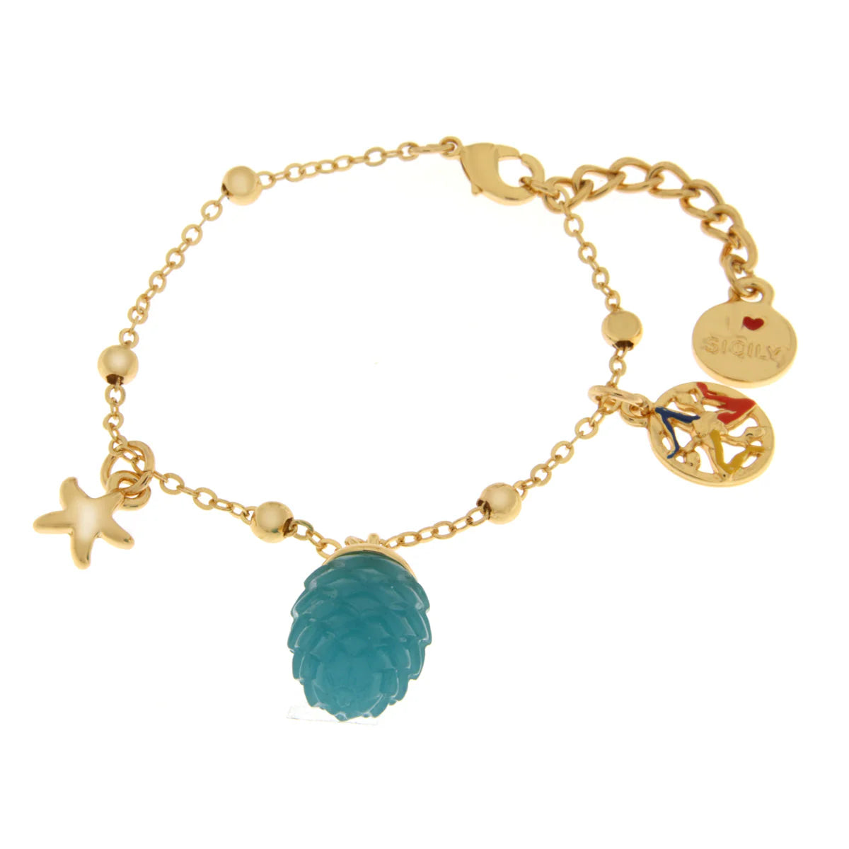 Bracciale in Metallo con pendente pigna siciliana azzurra | Rohome