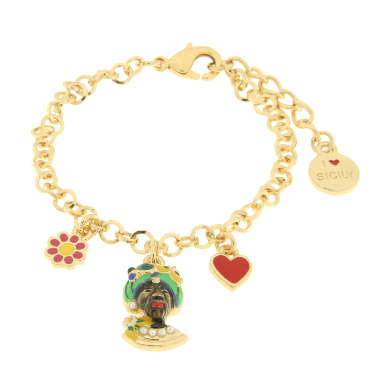 Bracciale in Metallo oro con charm testa di moro uomo verde  | Rohome