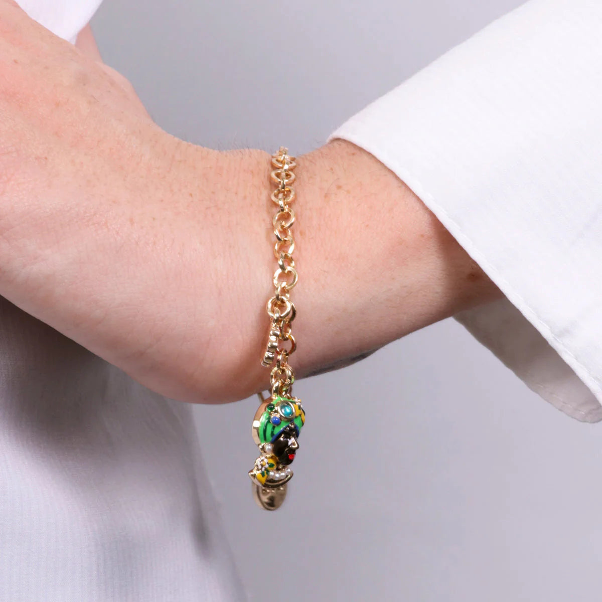 Bracciale in Metallo oro con charm testa di moro uomo verde  | Rohome