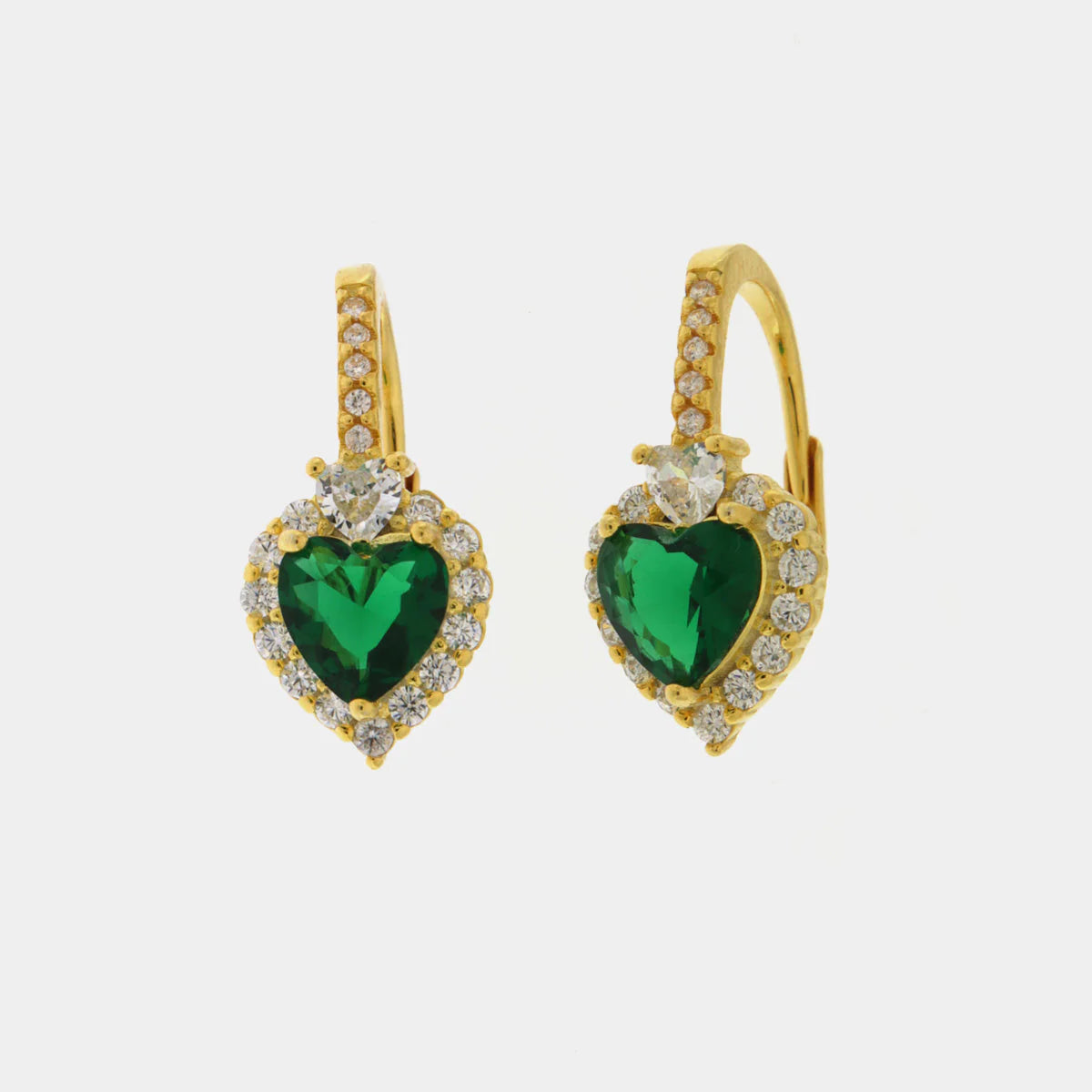 Orecchini in Argento a cuore verde con punto luce e zirconi | Rohome
