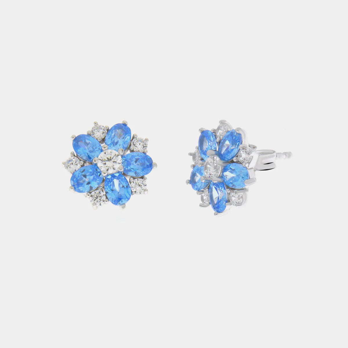 Orecchini in Argento a fiore blu e zirconi a lobo | Rohome