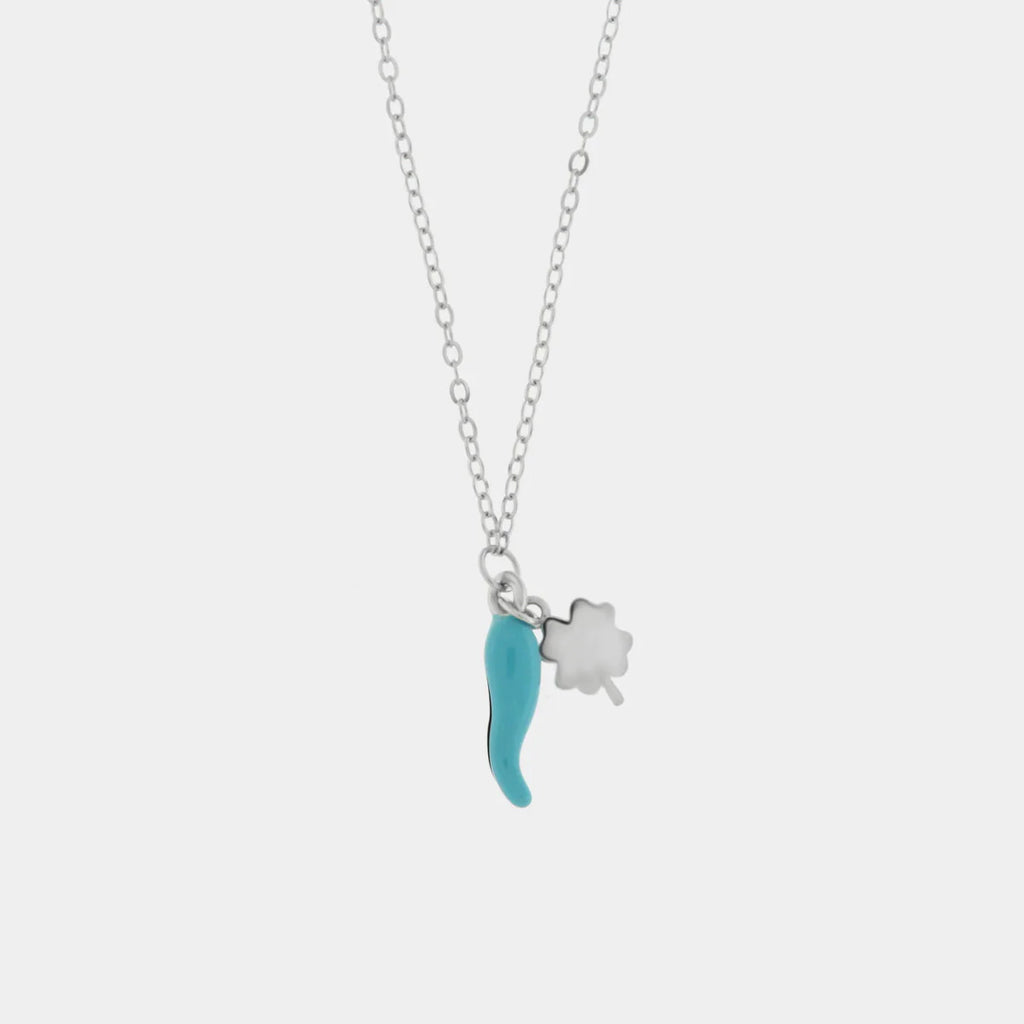 Collana in Argento con corno portafortuna azzurro | Rohome