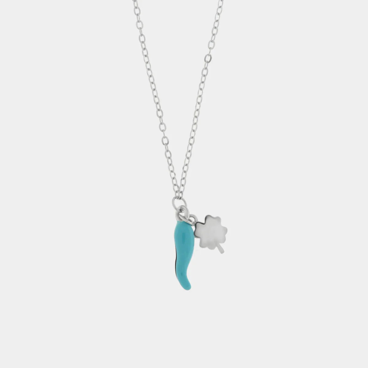 Collana in Argento con corno portafortuna azzurro | Rohome