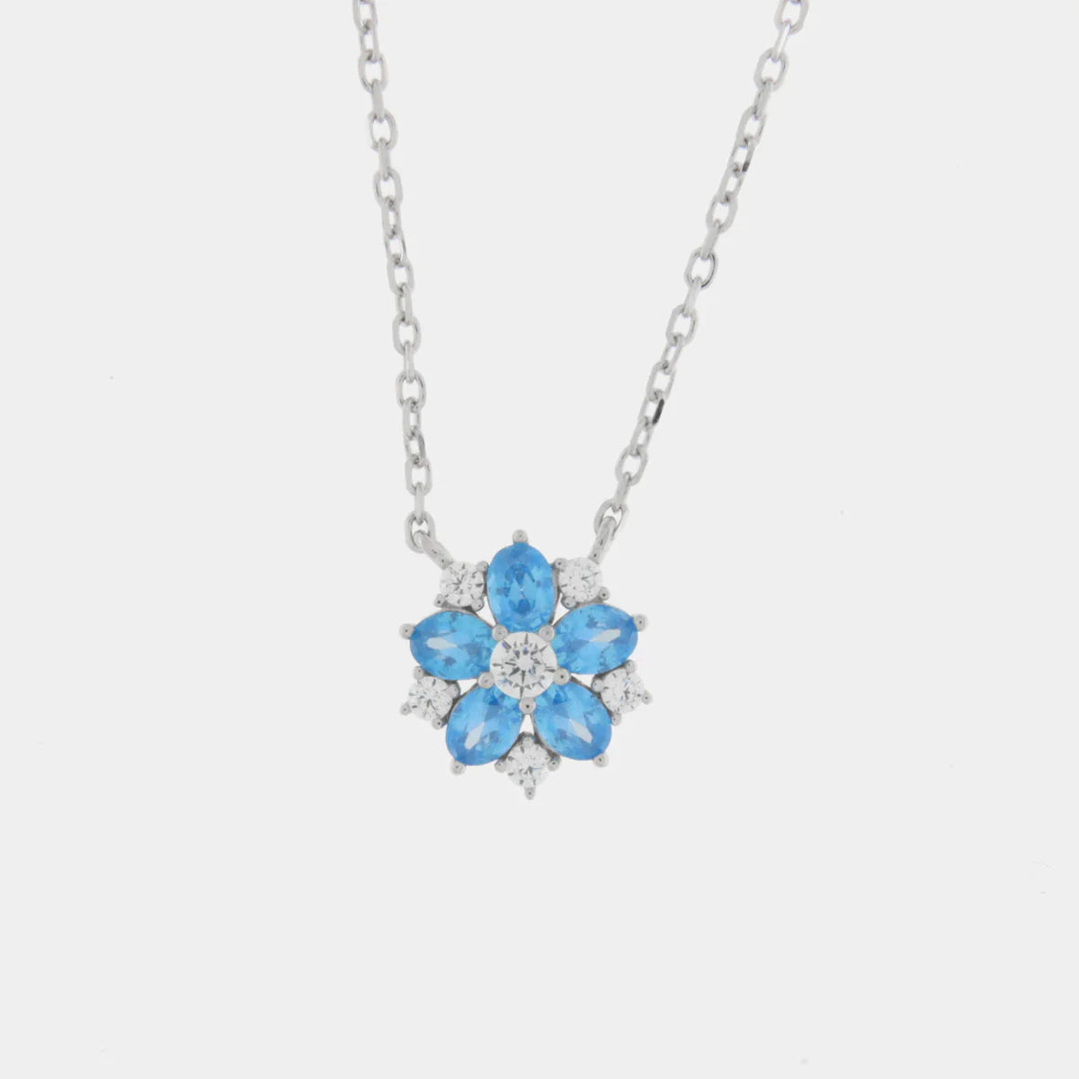 Collana in Argento a fiore azzurro e zirconi | Rohome