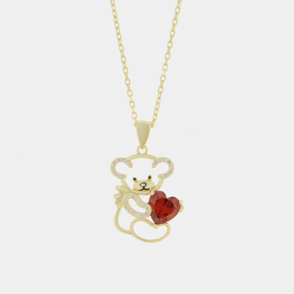 Collana in Argento orsacchiotto con zircone rosso | Rohome