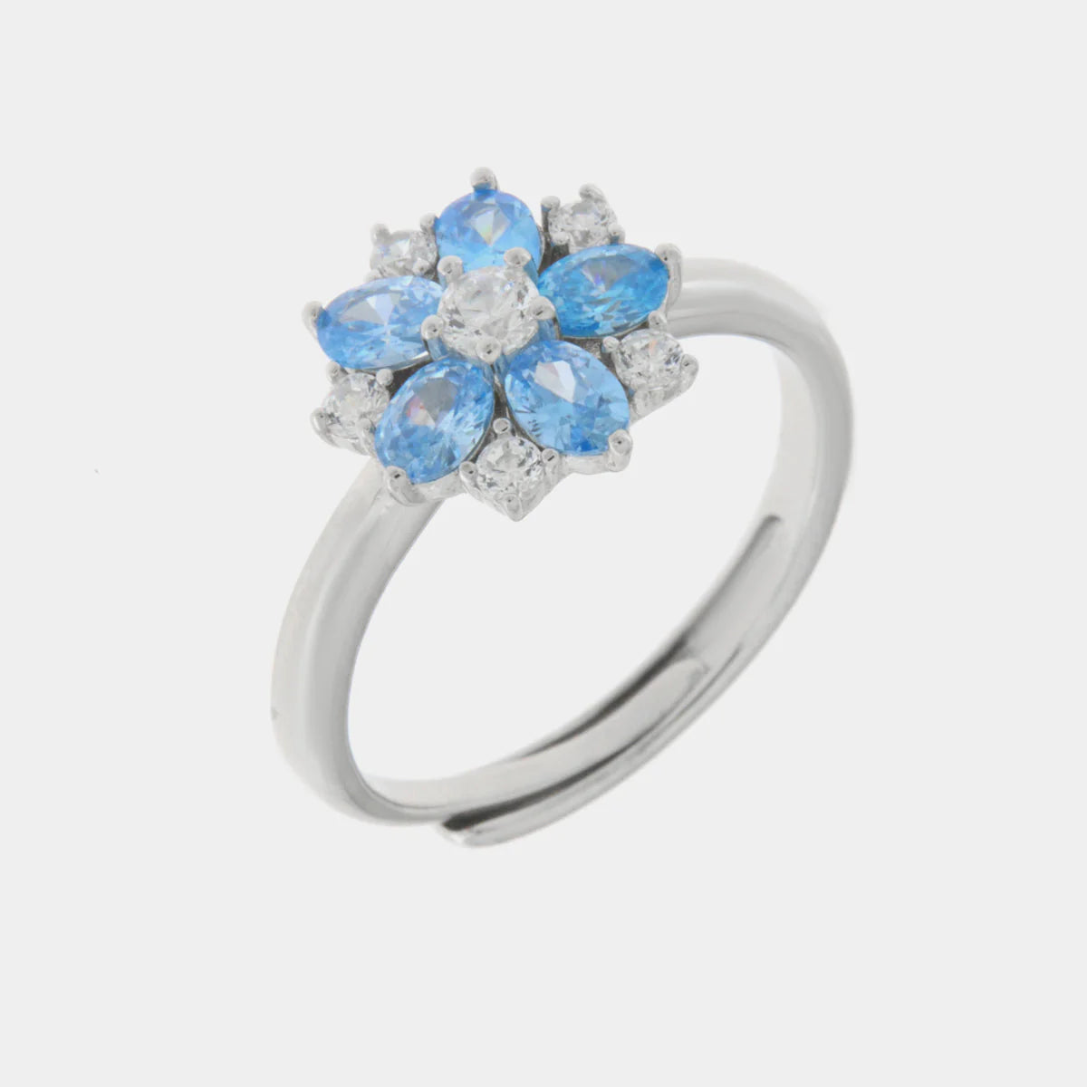 Anello in Argento a fiore con zirconi bianchi e blu | Rohome
