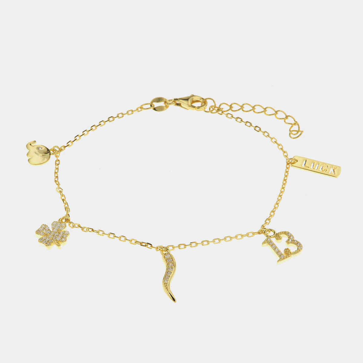 Bracciale in argento oro con ciondoli portafortuna e zirconi | Rohome