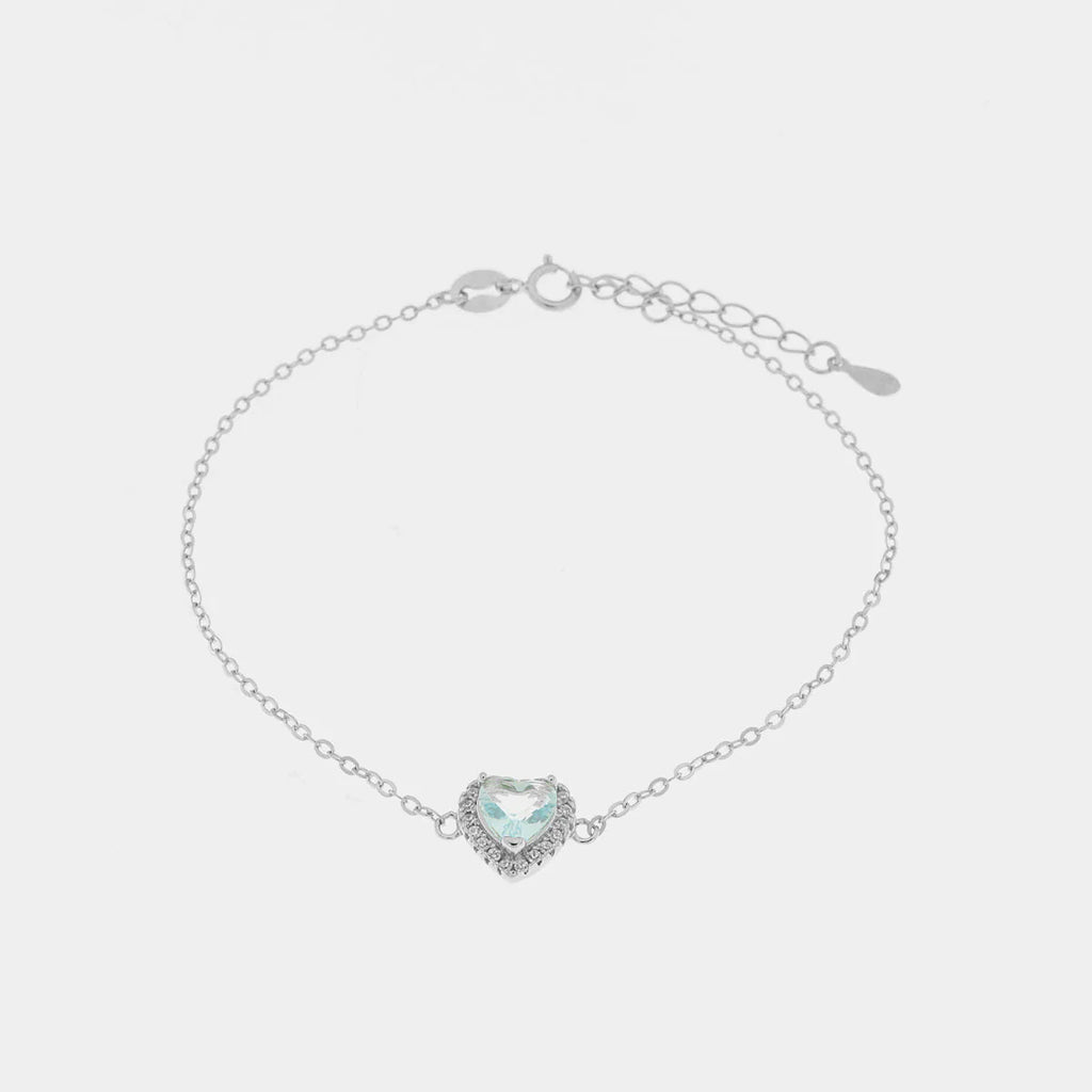 Bracciale in argento con zircone e cuore azzurro | Rohome
