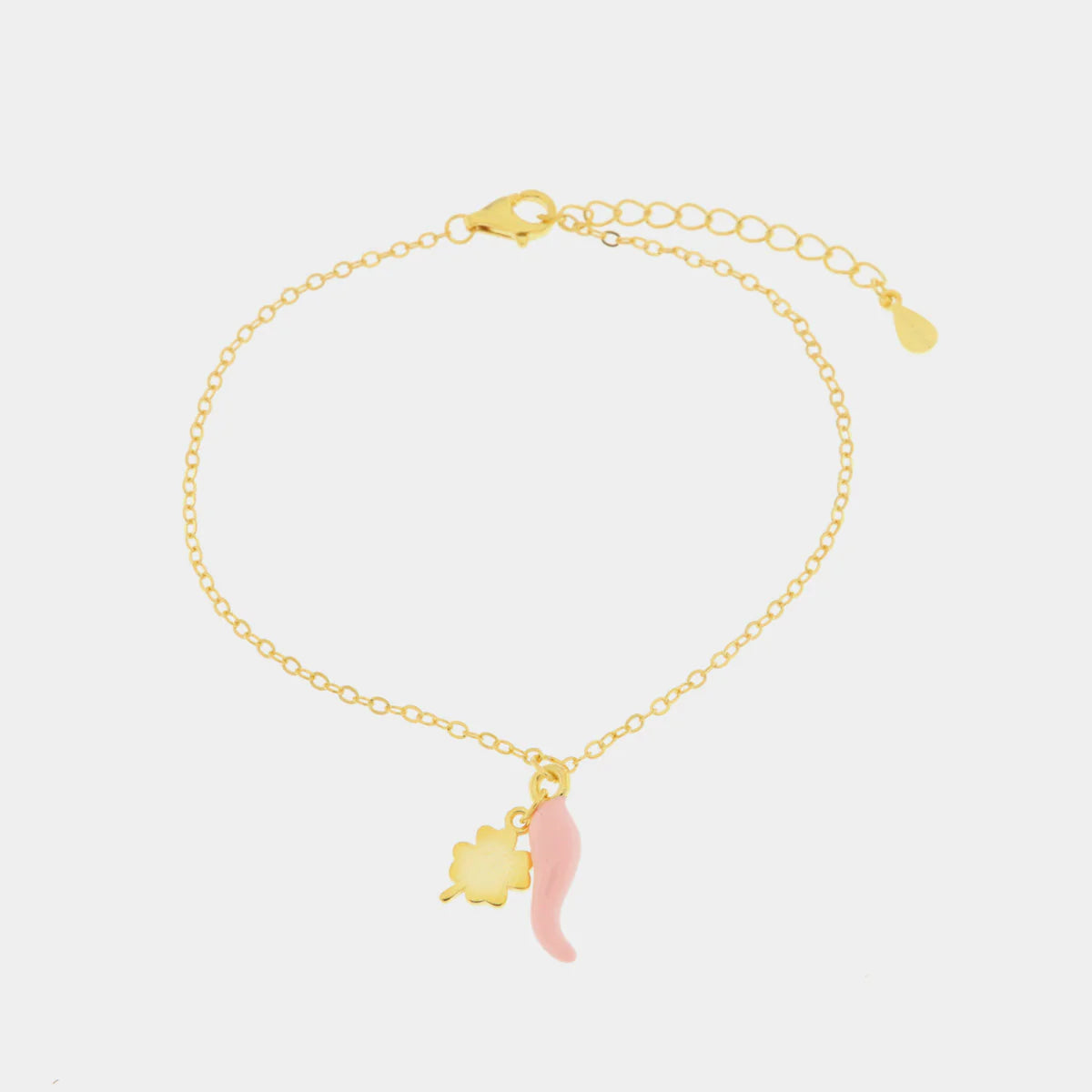 Bracciale in argento oro con ciondolo corno portafortuna rosa | Rohome
