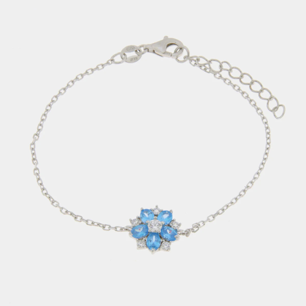 Bracciale in argento con ciondolo fiore azzurro | Rohome