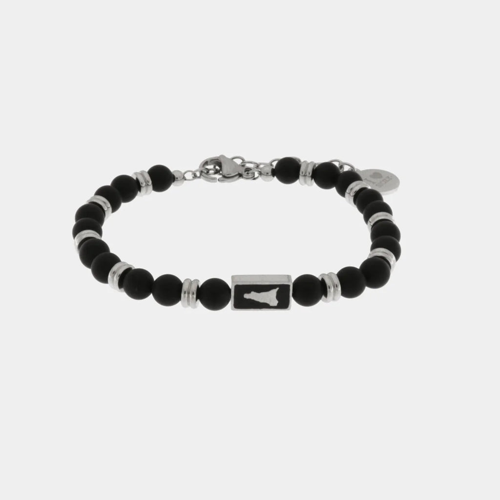 Bracciale Uomo con pietre nere e simbolo della sicilia | Rohome