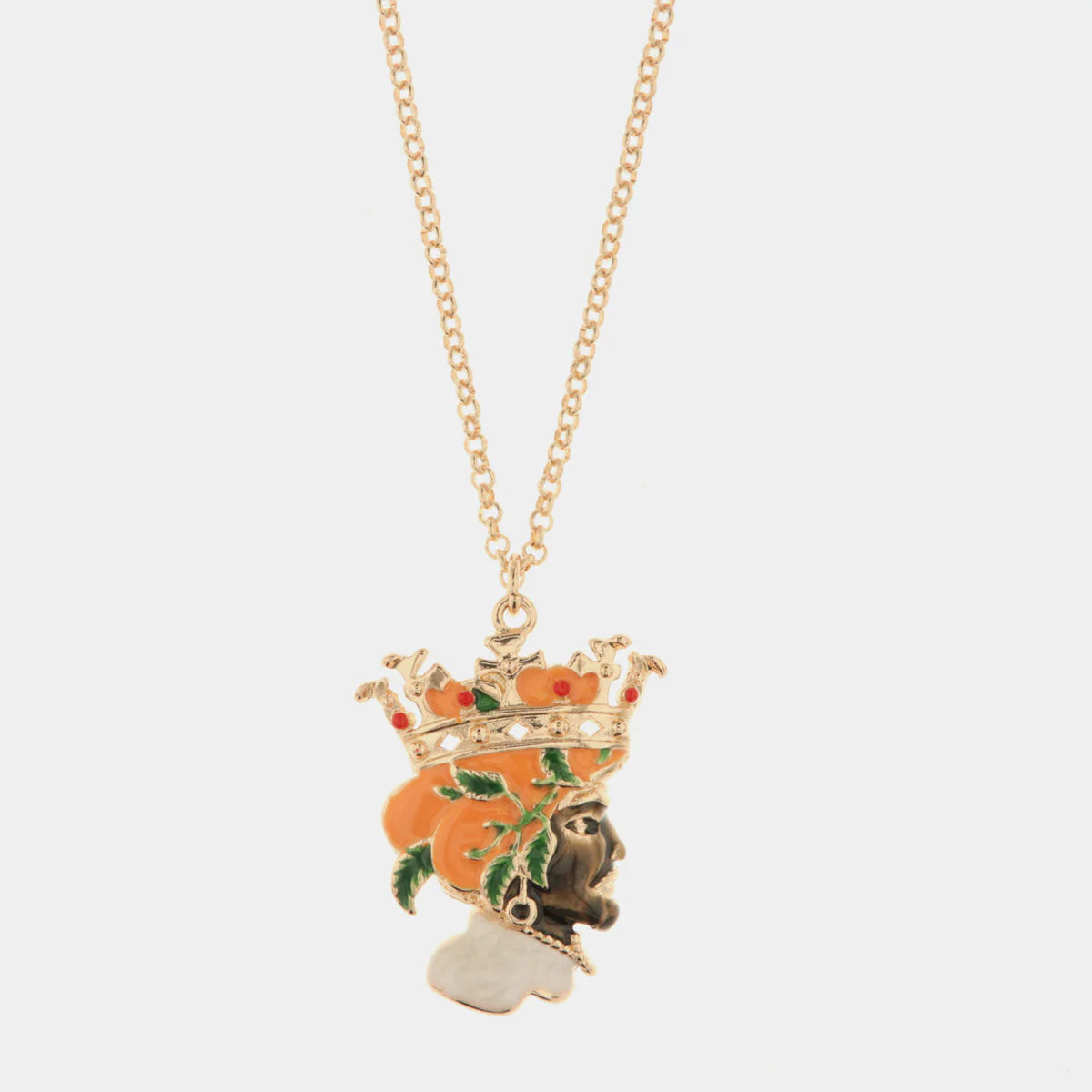 Collana in metallo con pendente testa di moro arancione | Rohome