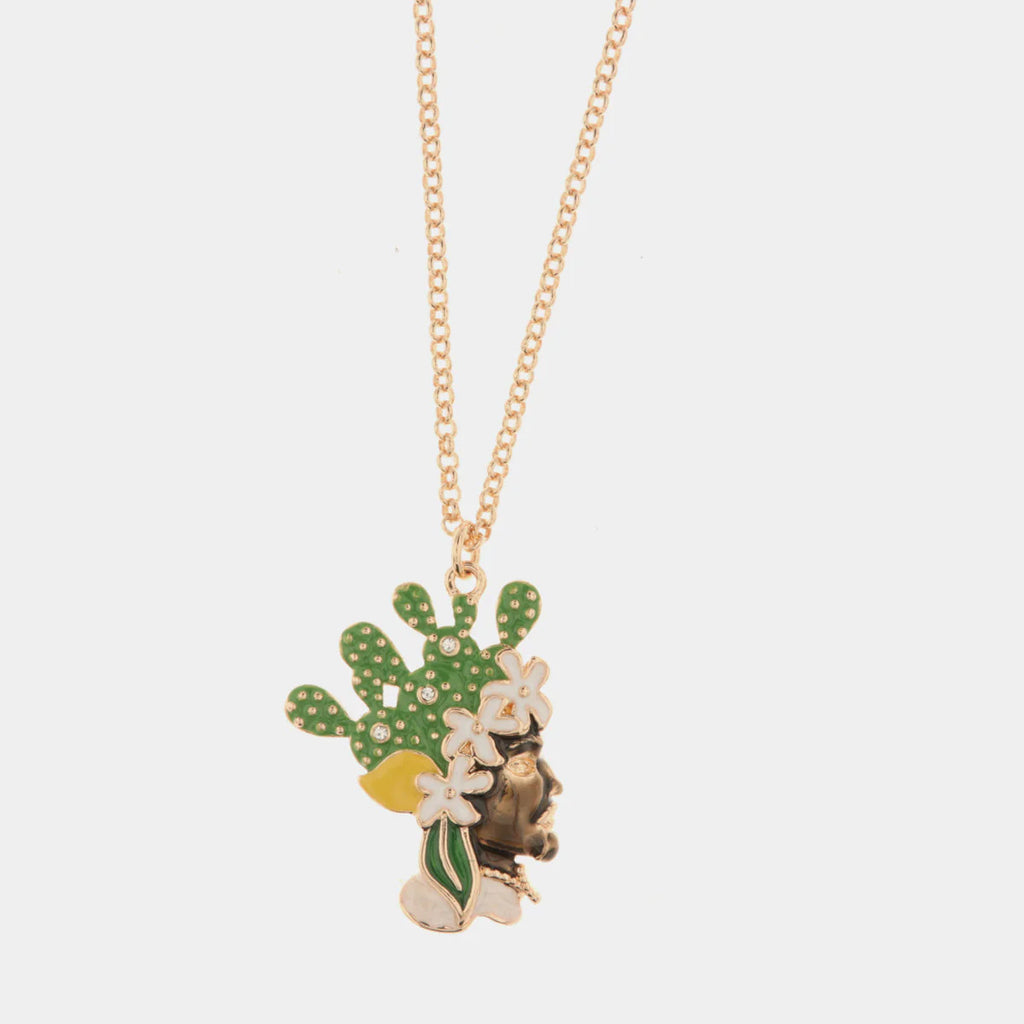 Collana in metallo con pendente testa di moro lui verde | Rohome