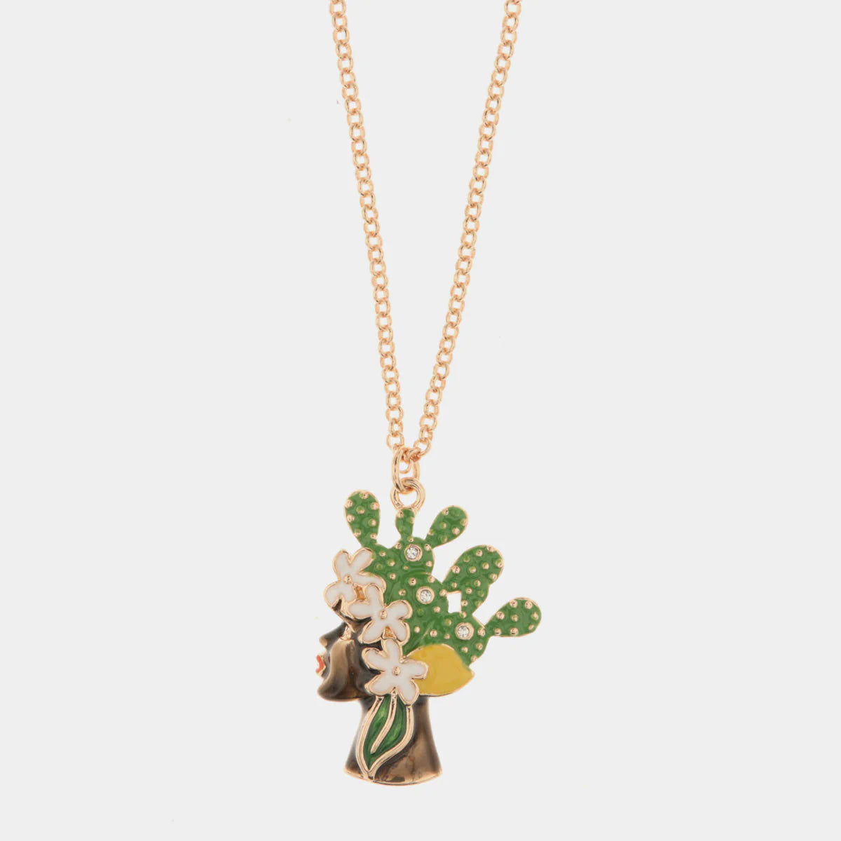 Collana in metallo con pendente testa di moro lei verde | Rohome