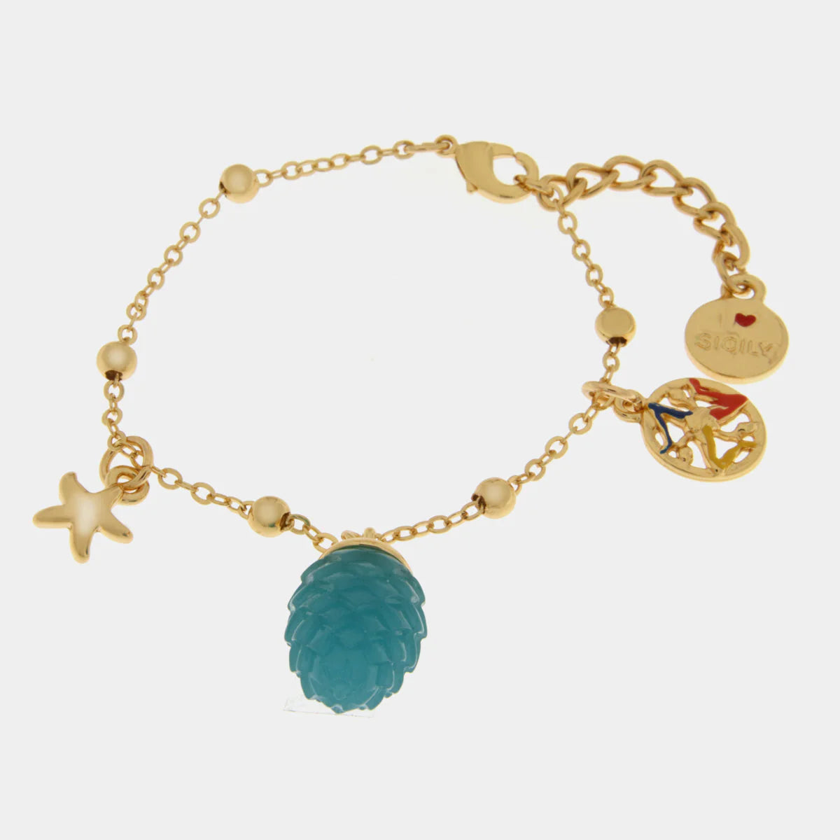 Bracciale in Metallo con pendente pigna siciliana azzurra | Rohome