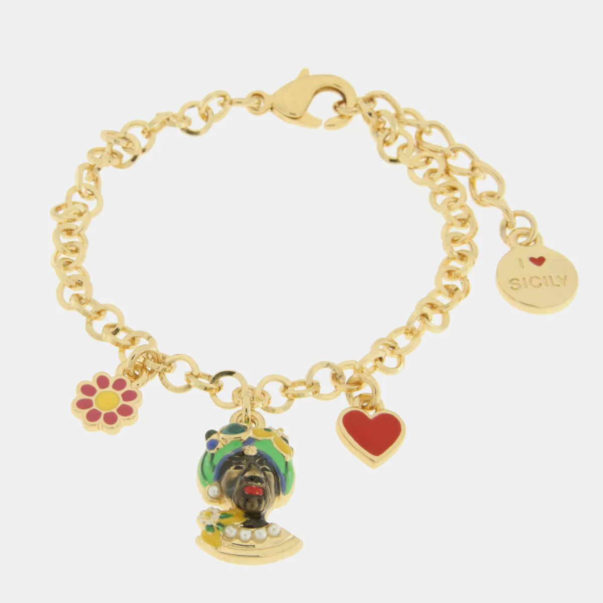 Bracciale in Metallo oro con charm testa di moro uomo verde  | Rohome