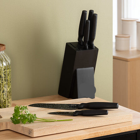 Porta coltelli con 6 coltelli colore nero | Rohome