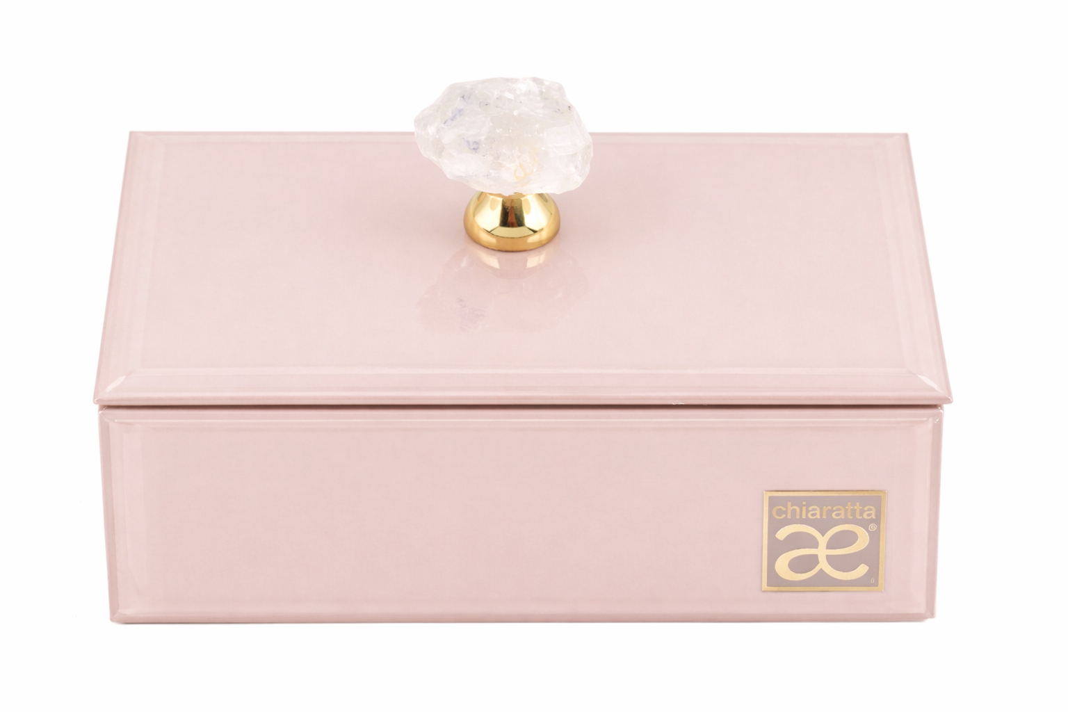 Portagioie rettangolare in vetro cipria con pietra | Rohome