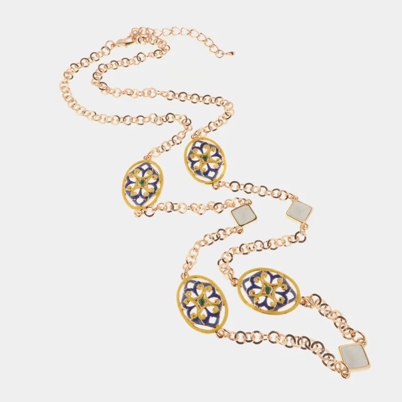 Collana in Metallo con maiolica blu e gialla | Rohome | Rohome