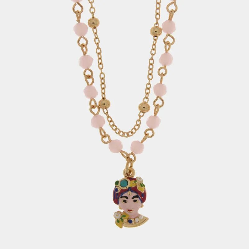 Collana in metallo con testa di moro e perle rosa | Rohome | Rohome