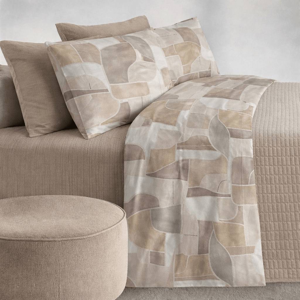 Completo letto in cotone stampato beige teren | Rohome | Rohome