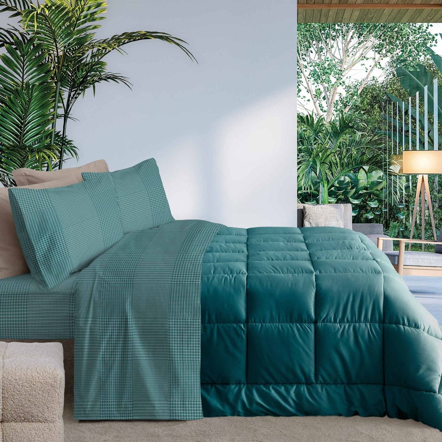 Completo letto in flanella ottanio matrimoniale | Rohome | Rohome