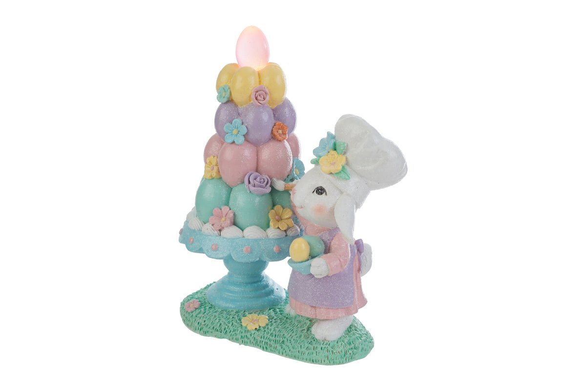 Coniglio chef pasquale con albero in resina led h.20.5cm | Rohome | Rohome