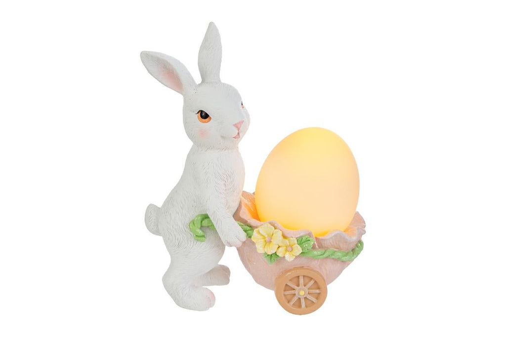 Coniglio pasquale in resina con carriola e uovo led h.19.5cm | Rohome | Rohome