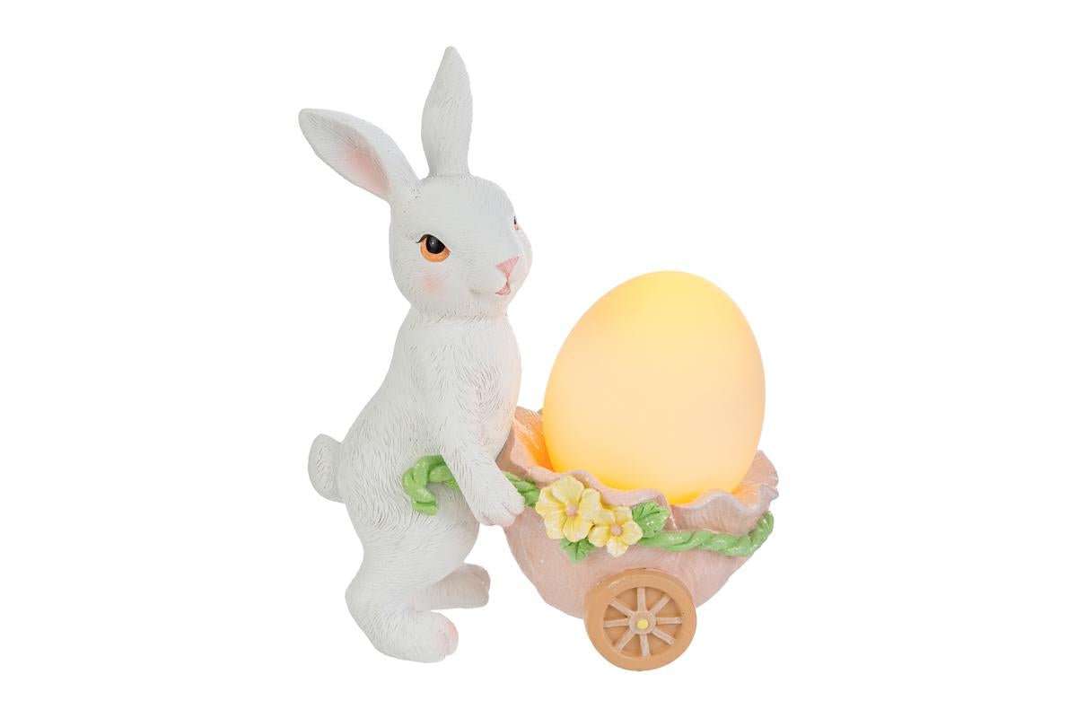 Coniglio pasquale in resina con carriola e uovo led h.19.5cm | Rohome | Rohome