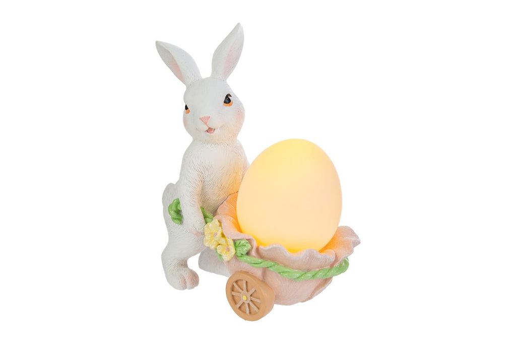 Coniglio pasquale in resina con carriola e uovo led h.19.5cm | Rohome | Rohome