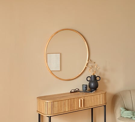 Specchio rotondo con cornice in legno naturale | rohome