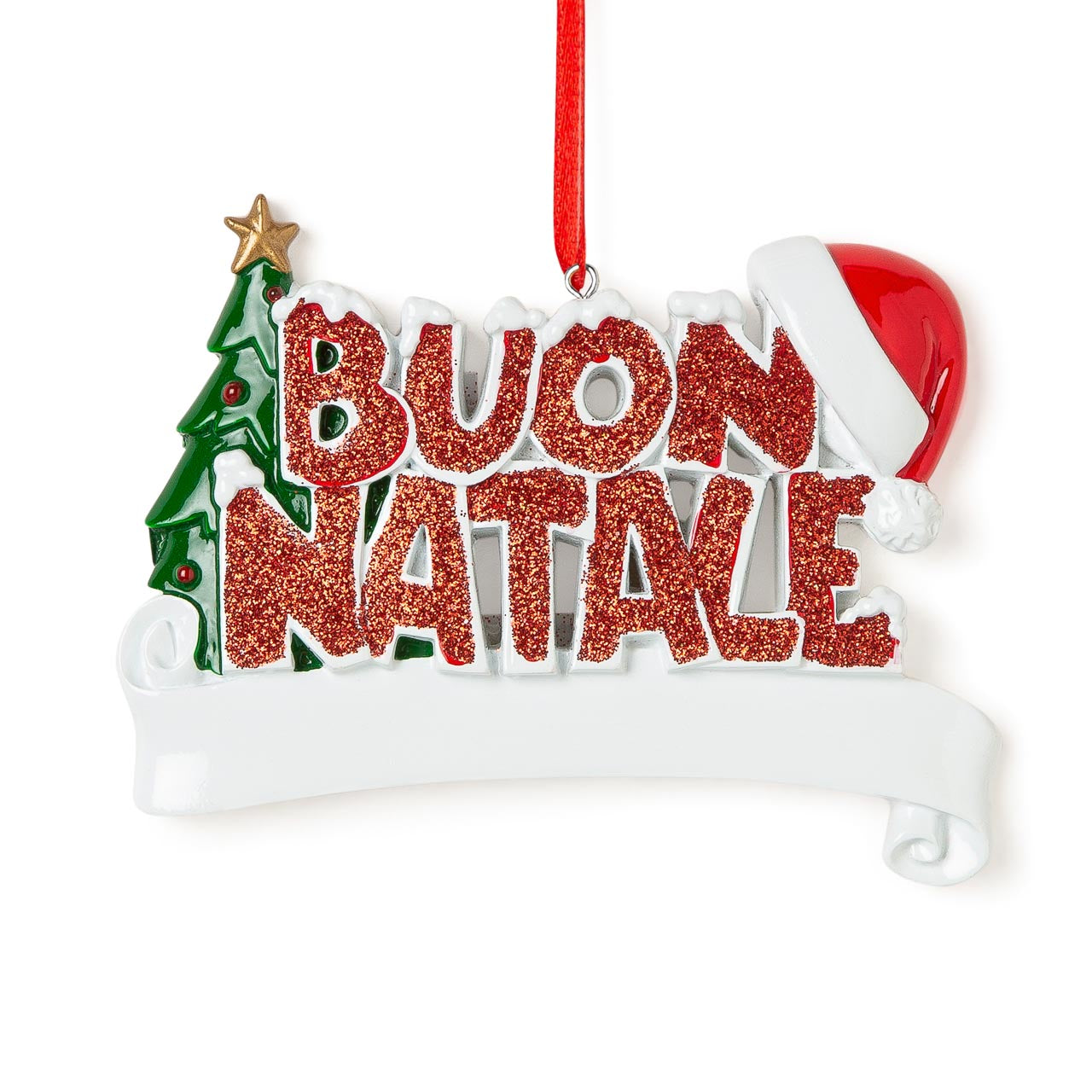 Decorazione Natalizia “BUON NATALE'” con Glitter e Cappello di Babbo Natale| Rohome